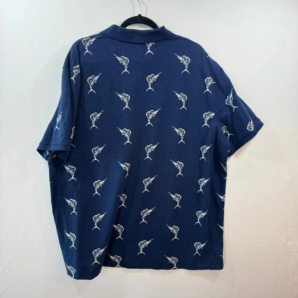 Polo Ralph Lauren Marlin Fish Print Polo Shirt Mens XXL Navy Blue Classic Fit
